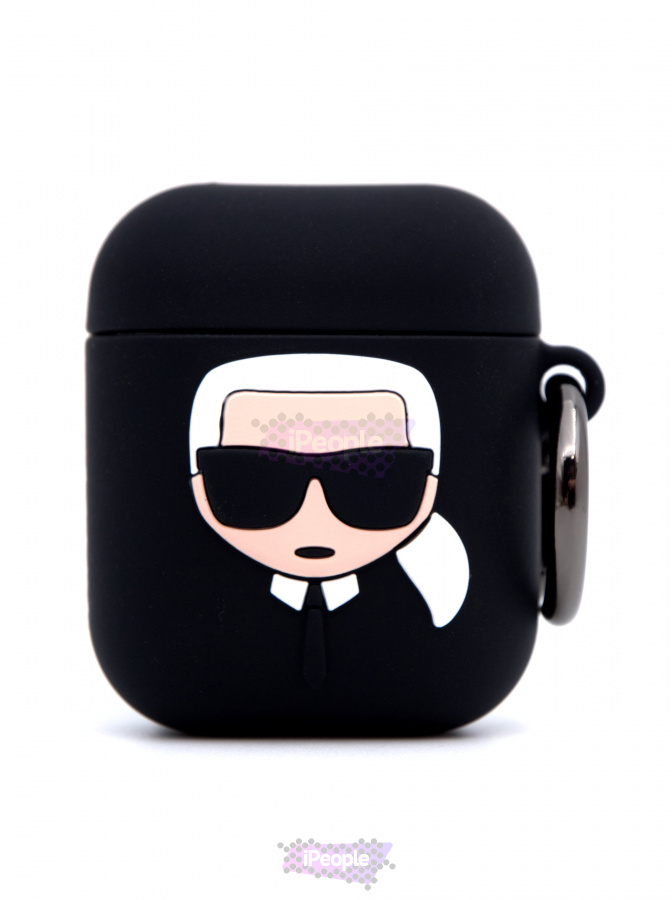 Фото Чехол Karl Lagerfeld для AirPods 1/2 с карабином, Чёрный