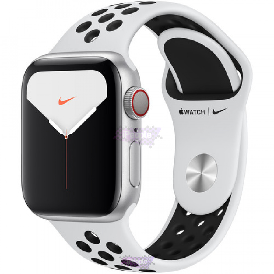 Фото Купить Apple Watch Series 5 (MX3E2)<br> GPS + Cellular 44 мм, спортивный ремешок Nike, корпус из алюминия серебристого цвета по низкой цене в Москве
