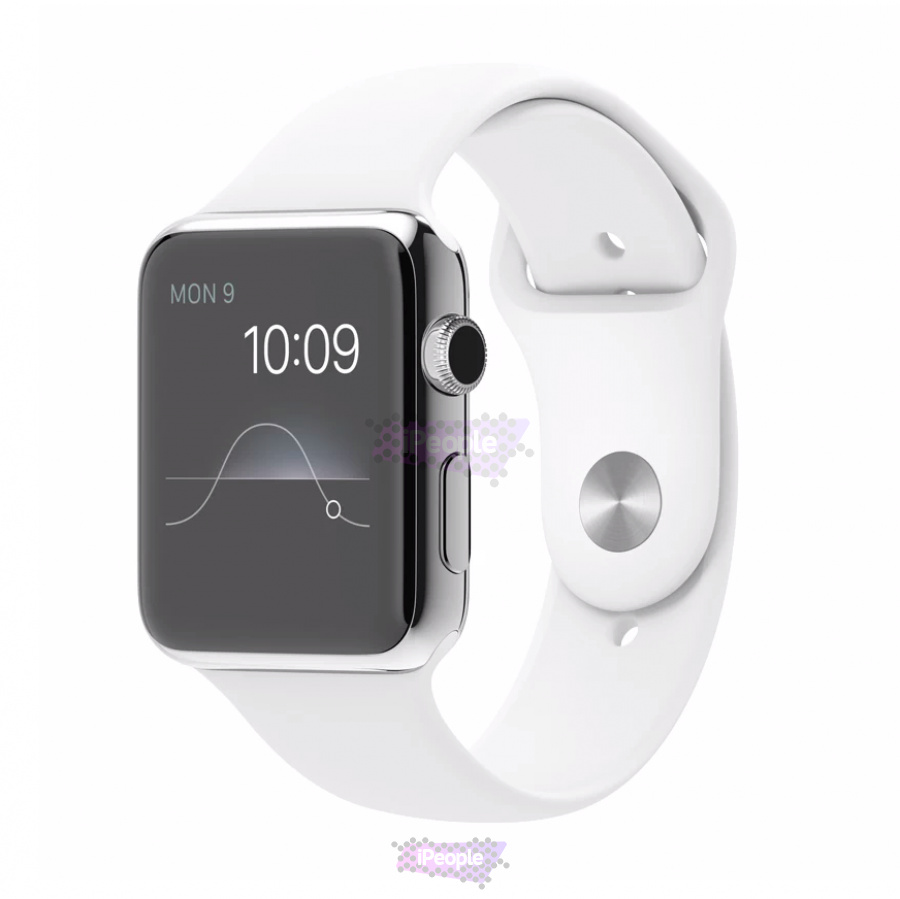 Фото Купить Apple Watch, 42 мм, Stainless Steel Case с белым спортивным ремешком по низкой цене в Москве