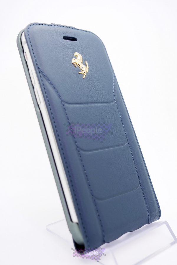 Фото Чехол Ferrari Genuine Leather Flip Case для iPhone 8 / 7, Тёмно-синий