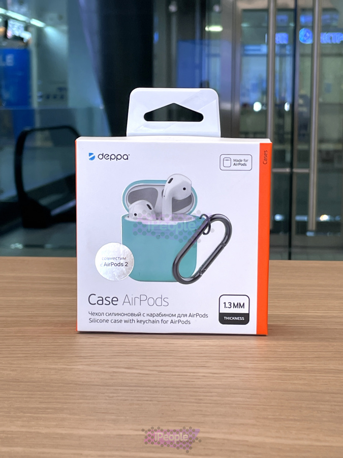 Фото Силиконовый чехол с карабином Deppa AirPods Case 1.3мм, Бирюзовый