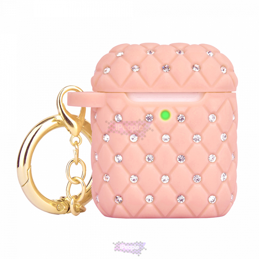 Фото Чехол Crystal для AirPods 1/2, кольцо-карабин, Розовый