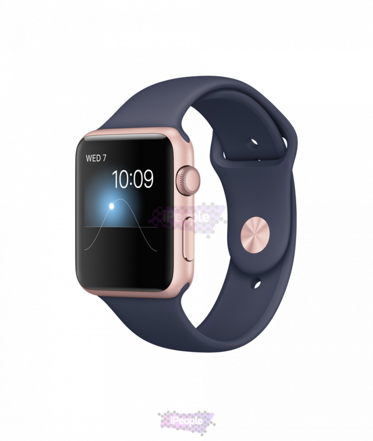Фото Купить Apple Watch Series 2, 42 мм, Rose Gold Aluminum Case with Midnight Blue Sport Band (MNPL2) по низкой цене в Москве