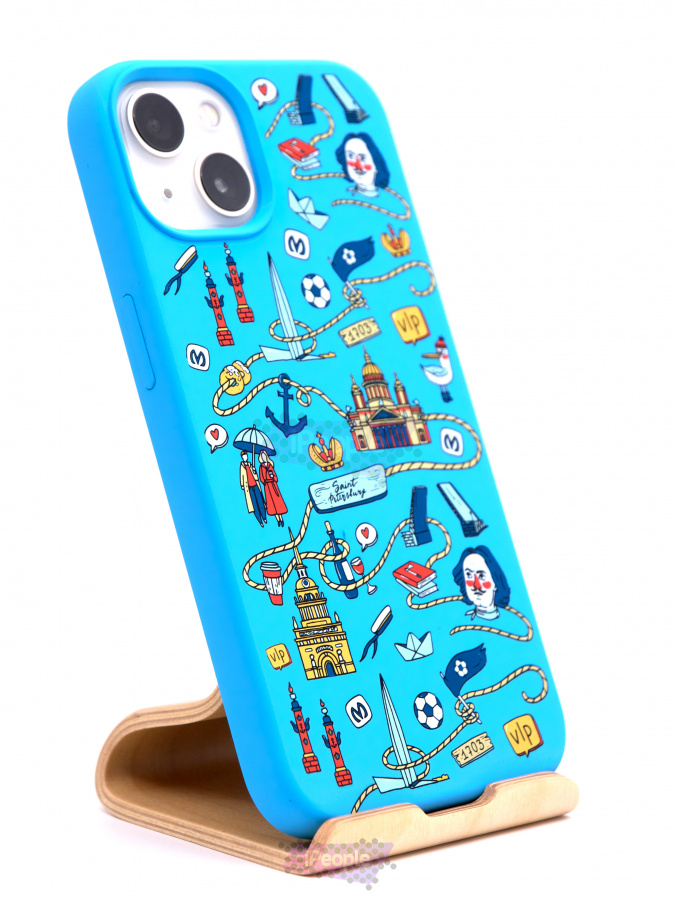 Фото Чехол VLP Silicone case Санкт-Петербург для iPhone 13, Голубой