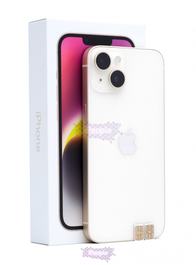 Фото Купить Apple iPhone 14 128Gb <br> Starlight (Сияющая звезда) Nano-Sim + Nano-Sim по низкой цене в Москве
